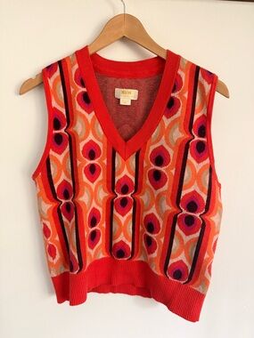 Maeve Bold Geometric Knit Vest in Orange, Pink, Red